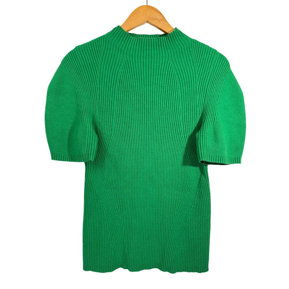 Maeve by Anthropologie Green Short Sleeve Mock Neck Puff Sleeve Sweater Size L